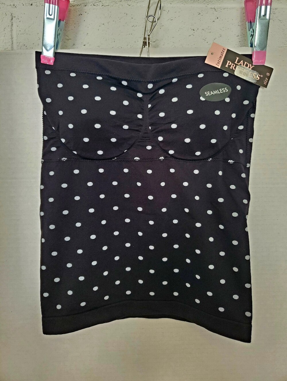 Lady Princess Intimates Stretch Camisol Bustier Bra Size B Black White Polka Dot